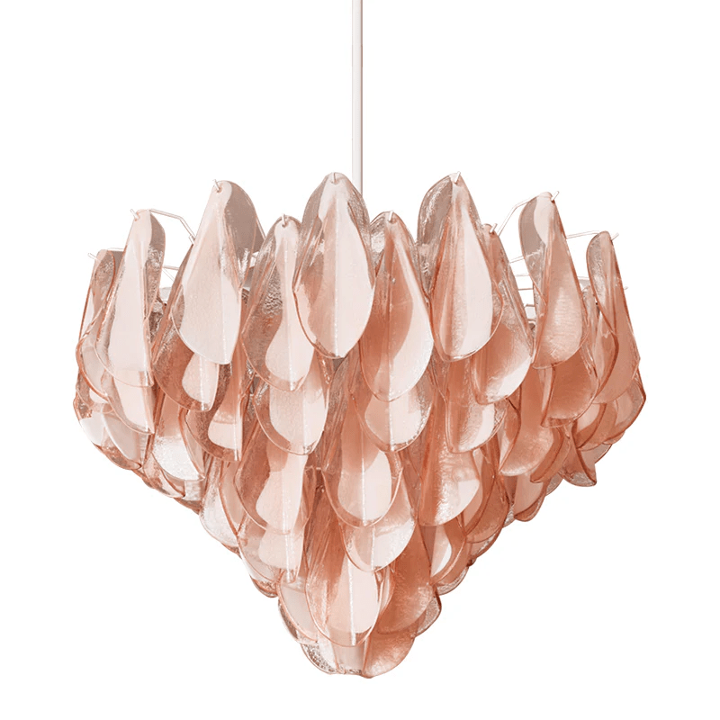 Celuora kroonluchter met gelaagde amberkleurige Murano-glas ovaalvormige druppels