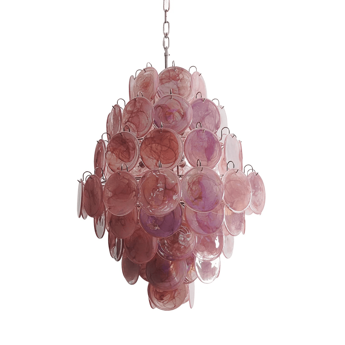Eirarine kroonluchter met handgemaakte roze Murano-glasplaten
