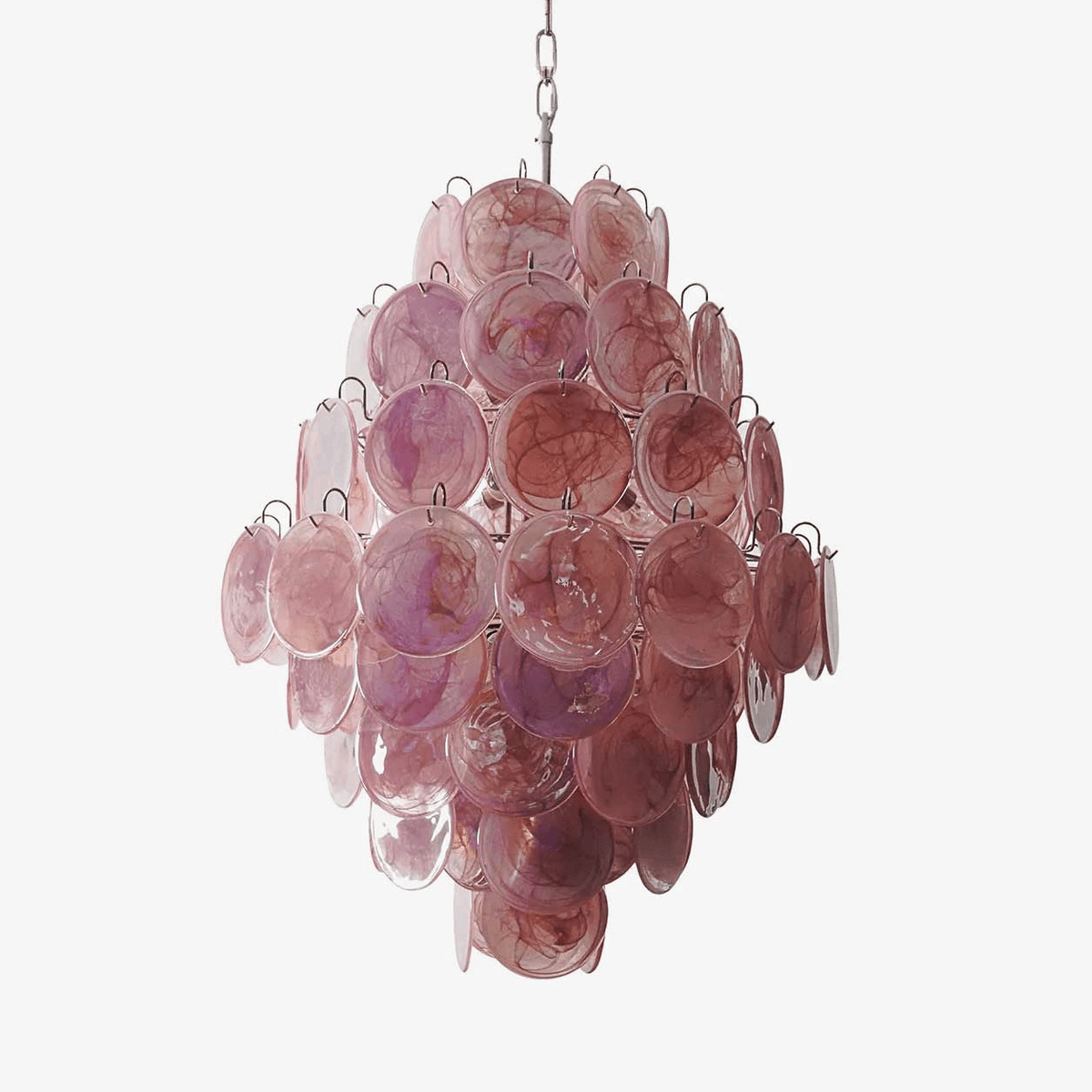 Eirarine kroonluchter met handgemaakte roze Murano-glasplaten