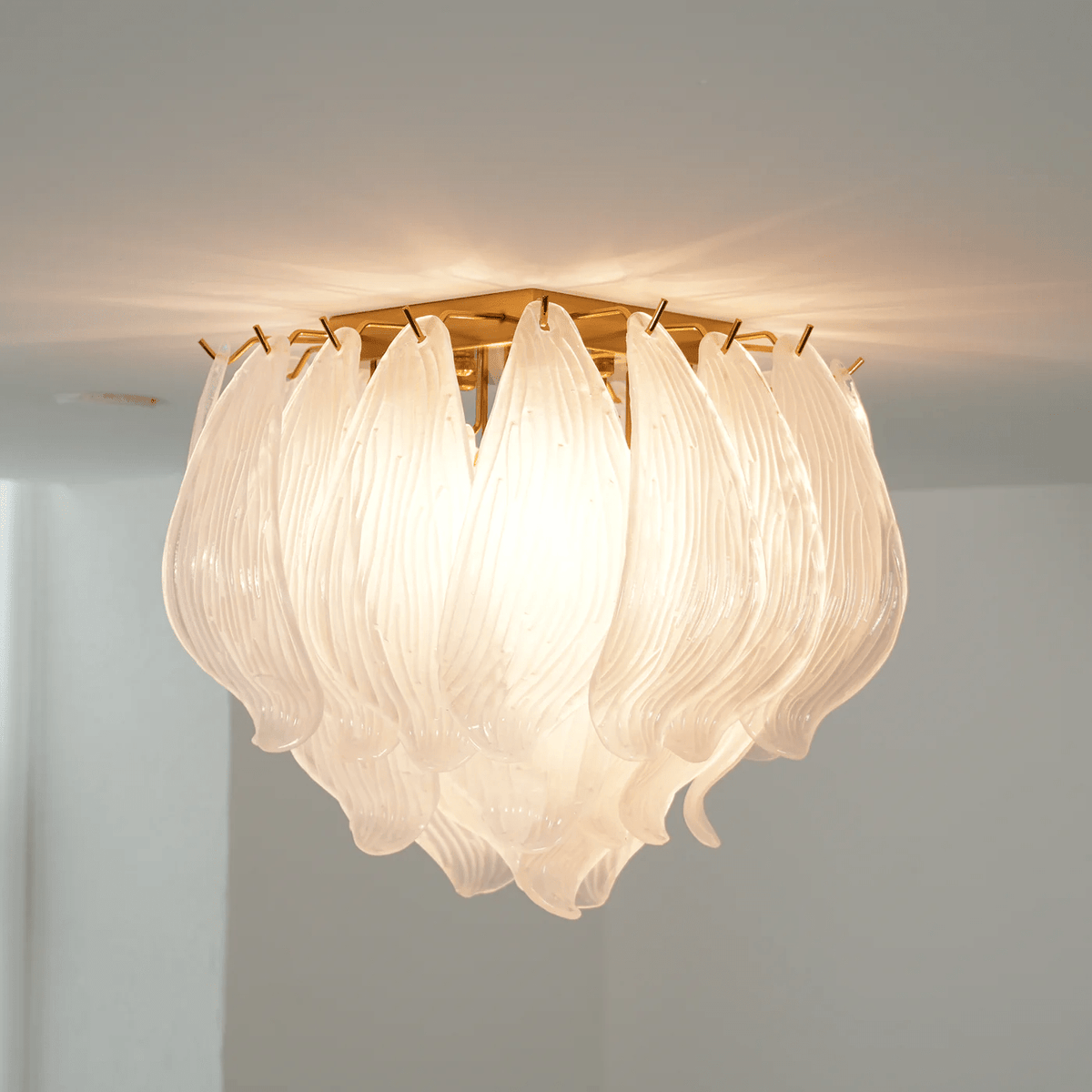 Liorivina plafondlamp Murano bloemblaadjes handgemaakte glas vlakke plafondlamp