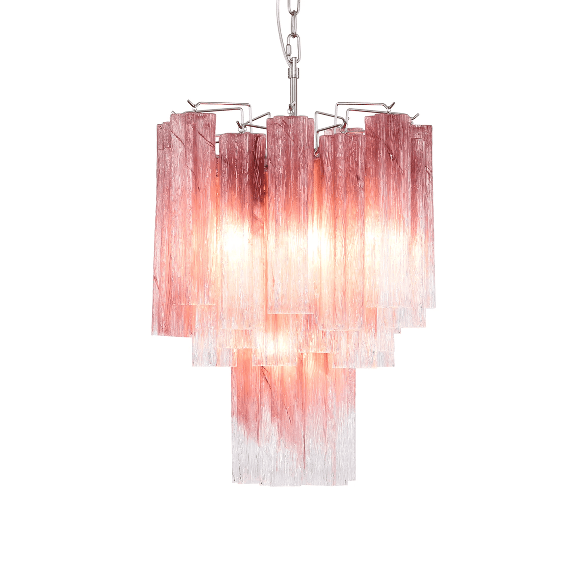 Veluora kroonluchter met roze-naar-kleureloos gradient Murano-glas in lagen