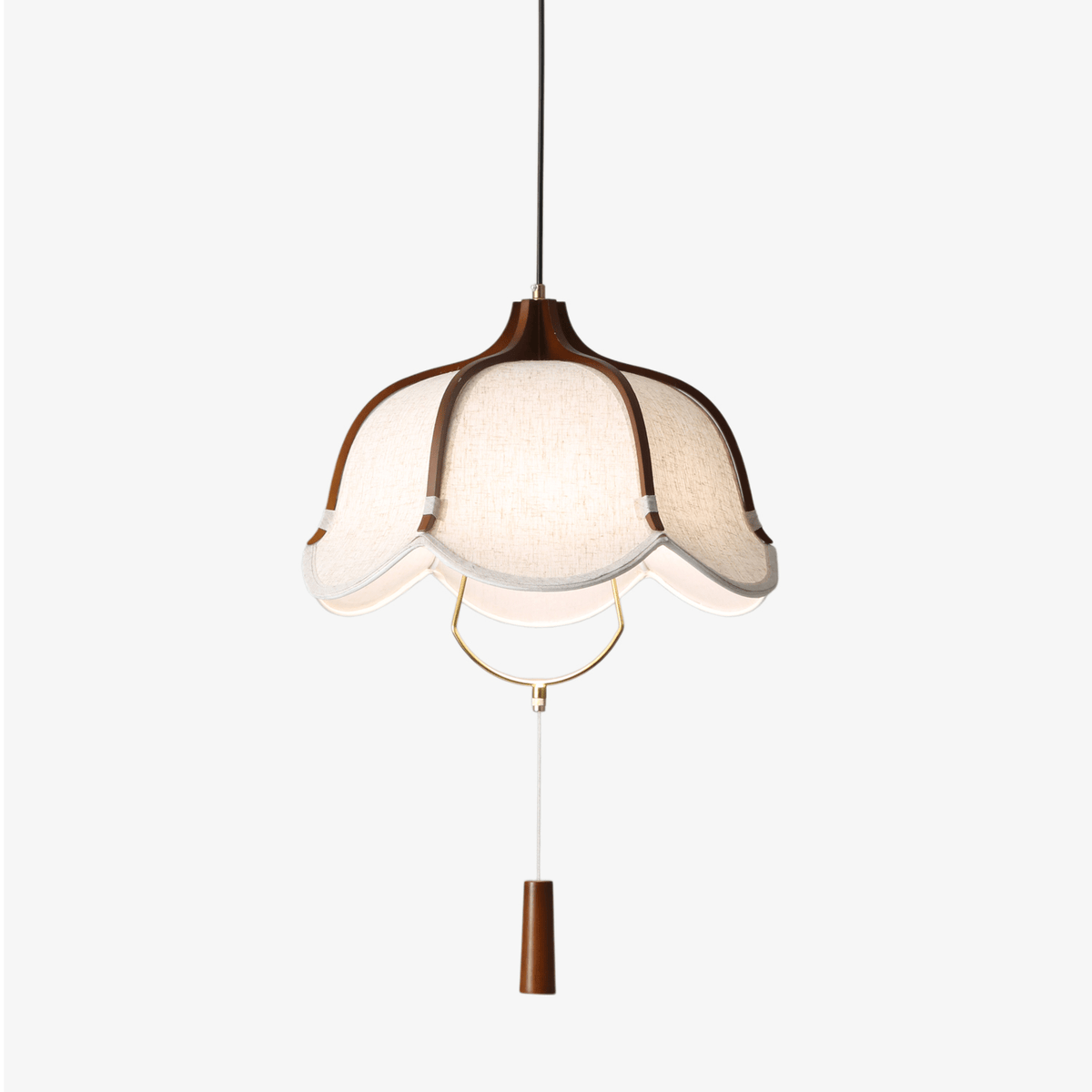 Serisia moderne hanglamp met textielkap en walnoothout