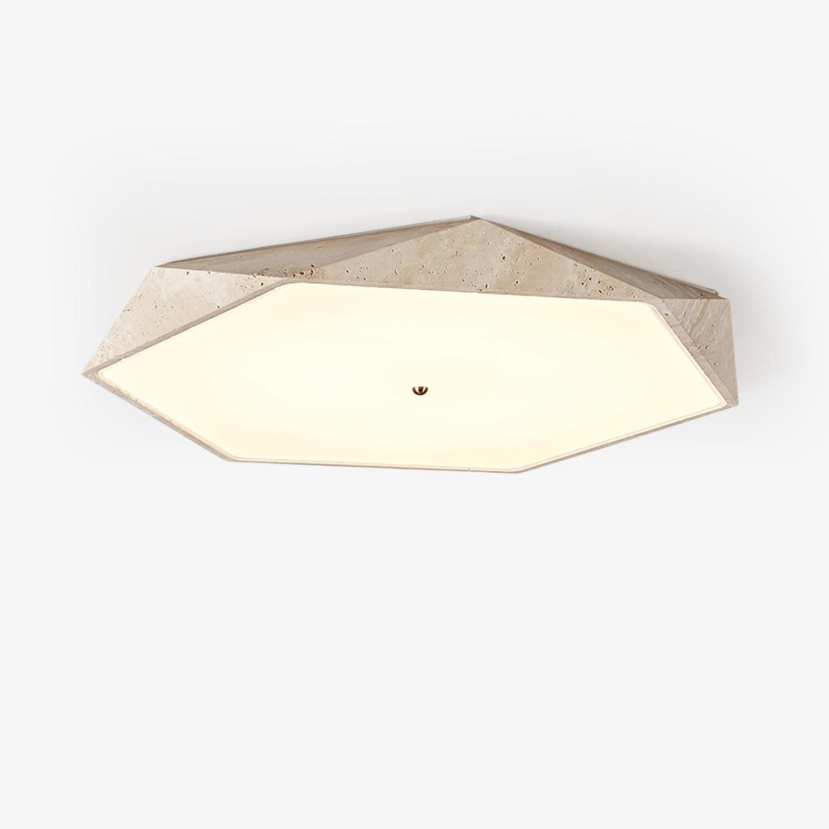 Hexagonale plafondlamp in geel travertin