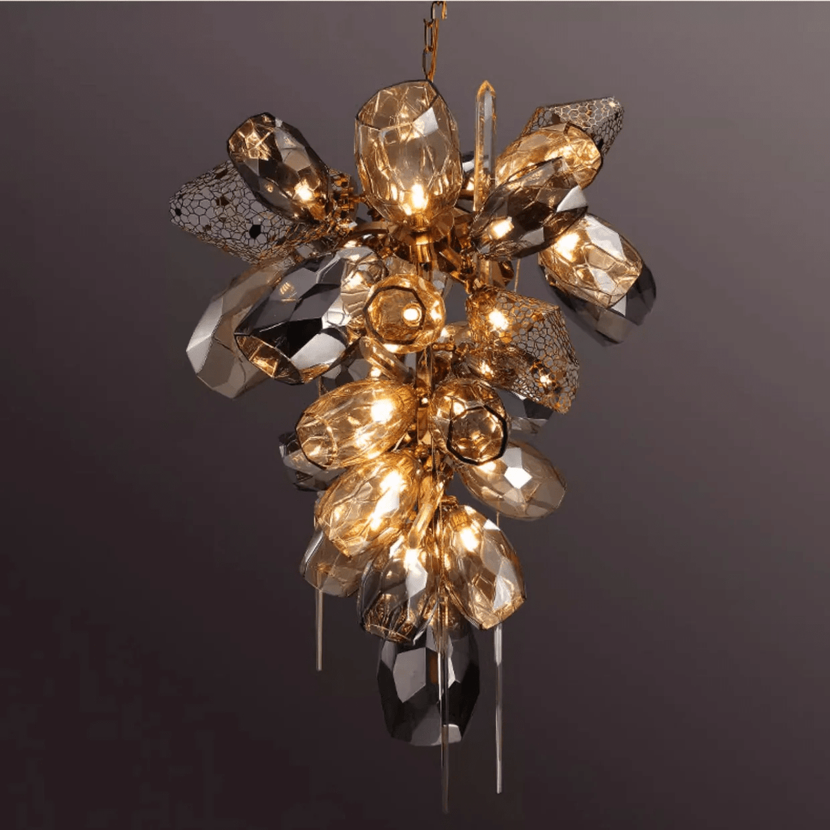 Celirian Kroonluchter Moderne glas Kristal Rookglas Cluster