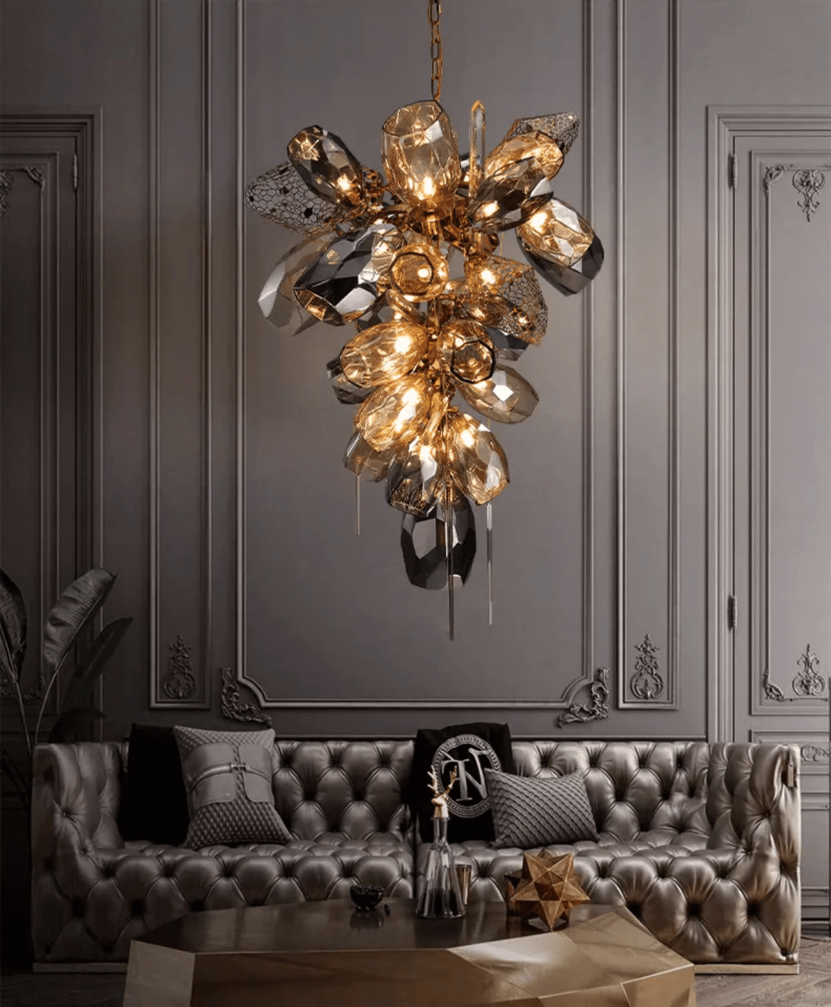 Celirian Kroonluchter Moderne glas Kristal Rookglas Cluster