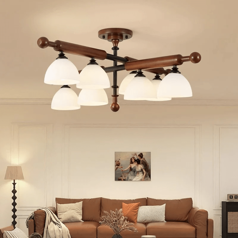 Rusticana kruisbalk plafondlamp van walnoothout