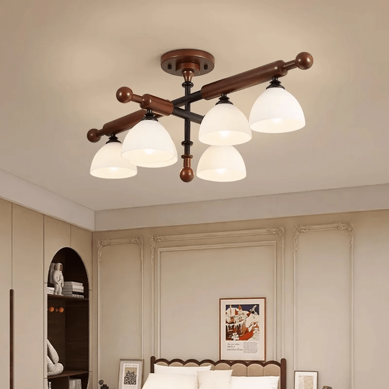 Rusticana kruisbalk plafondlamp van walnoothout