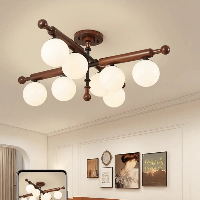 Rusticana kruisbalk plafondlamp van walnoothout