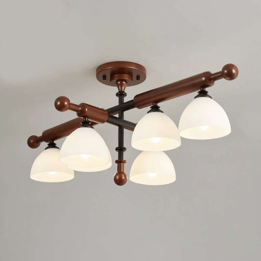 Rusticana kruisbalk plafondlamp van walnoothout