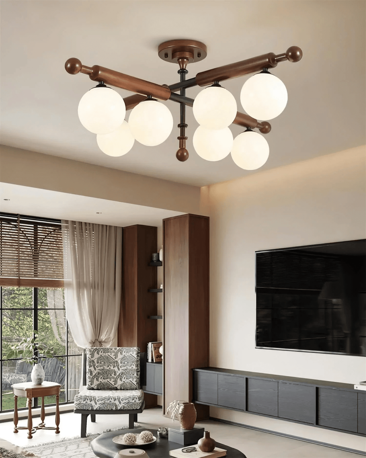 Rusticana kruisbalk plafondlamp van walnoothout