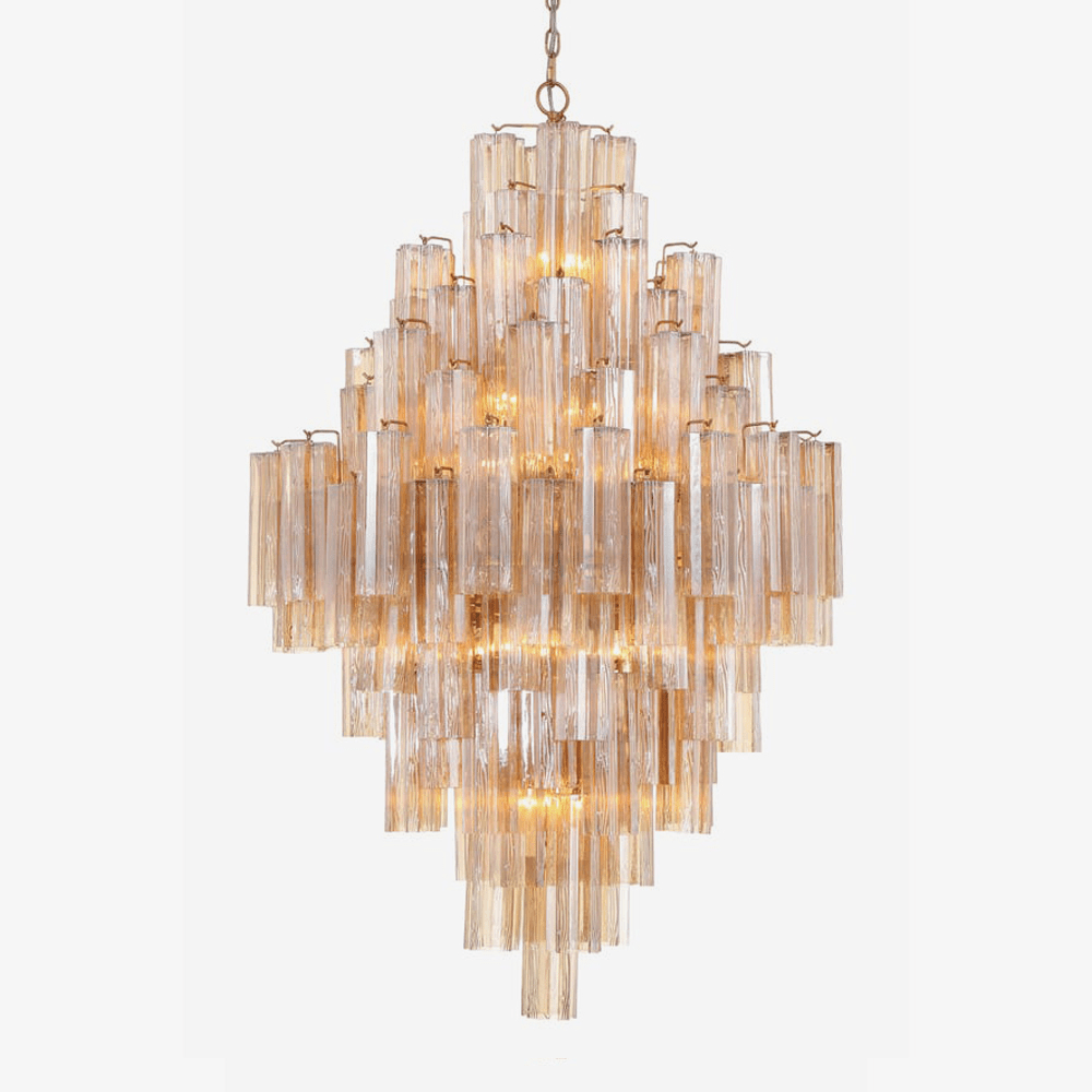 Eirorelle Diamant Kroonluchter met Gelaagde Amberkleurige Glasbuizen