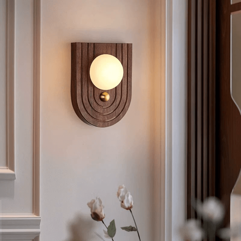 Orlin albasten wandlamp hout