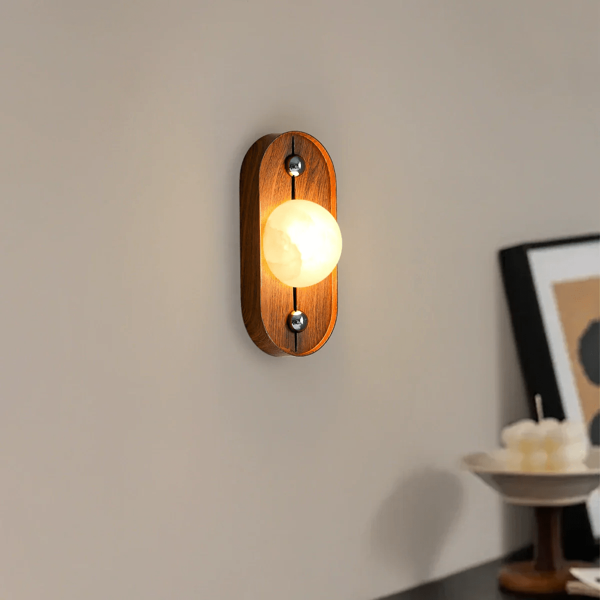 Orlin albasten wandlamp hout