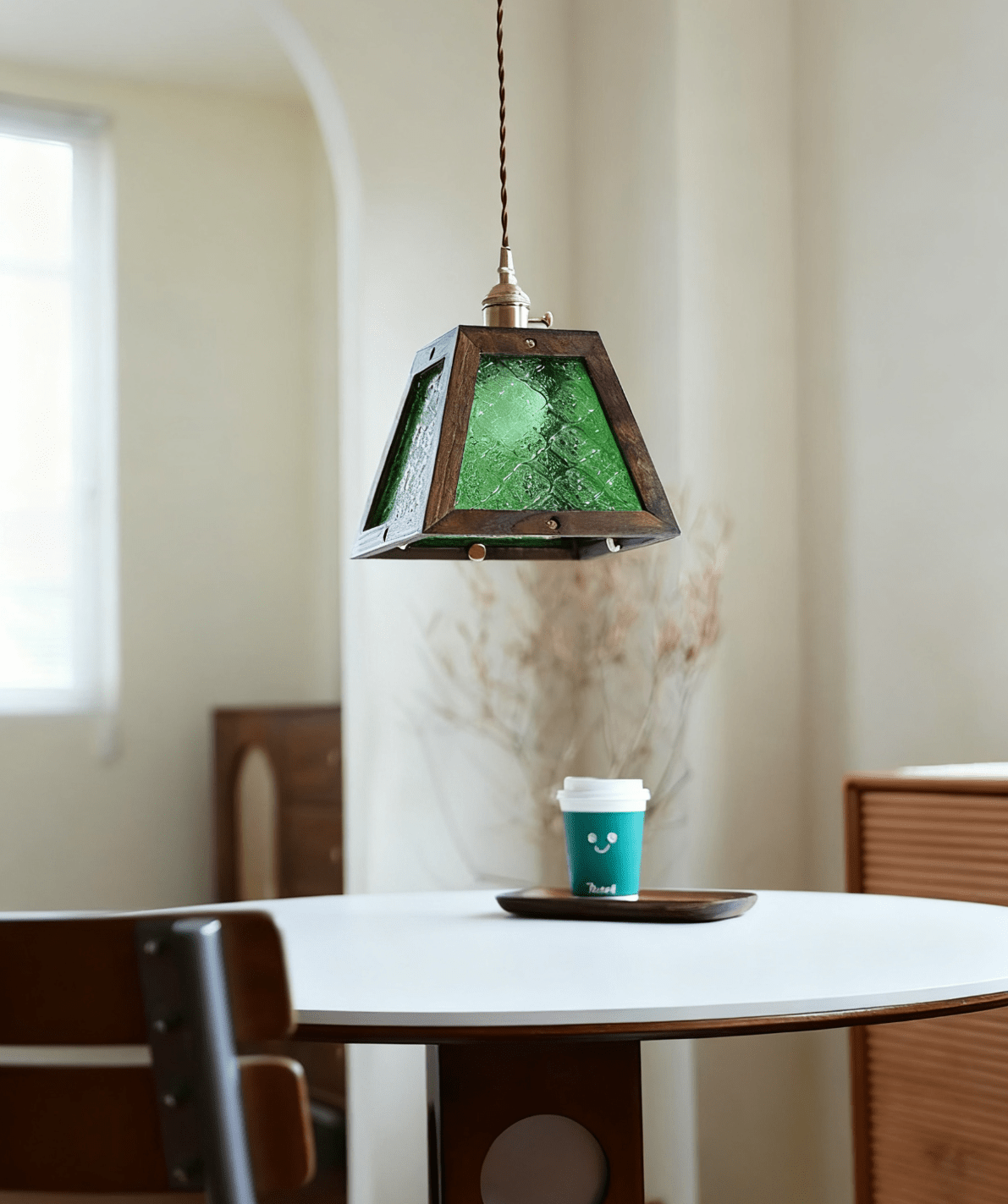 Lioriraine hanglamp met groen gepatineerd glas