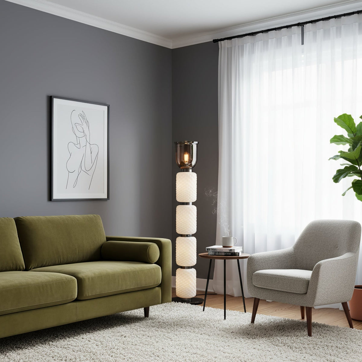Valdorne vloerlamp met textuur en lagen van glas