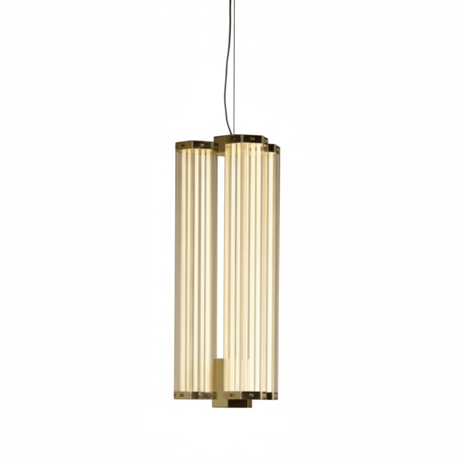 Hexagonal hanglamp van glas met chroomkader