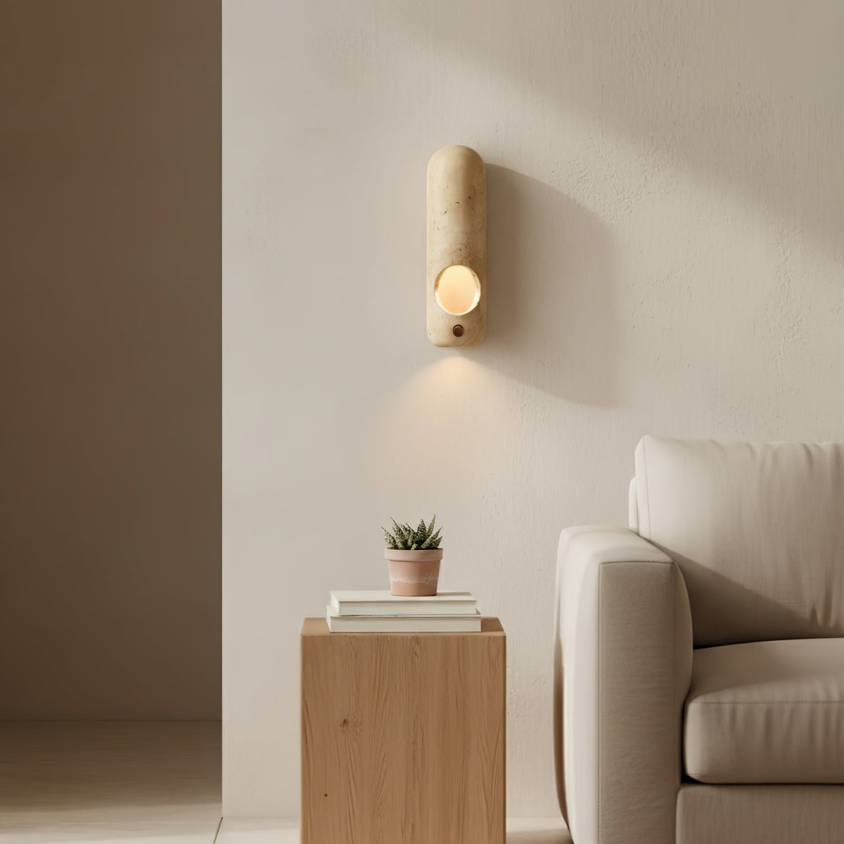 Serirella wandlamp met geel travertin