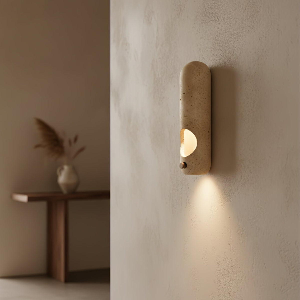 Serirella wandlamp met geel travertin