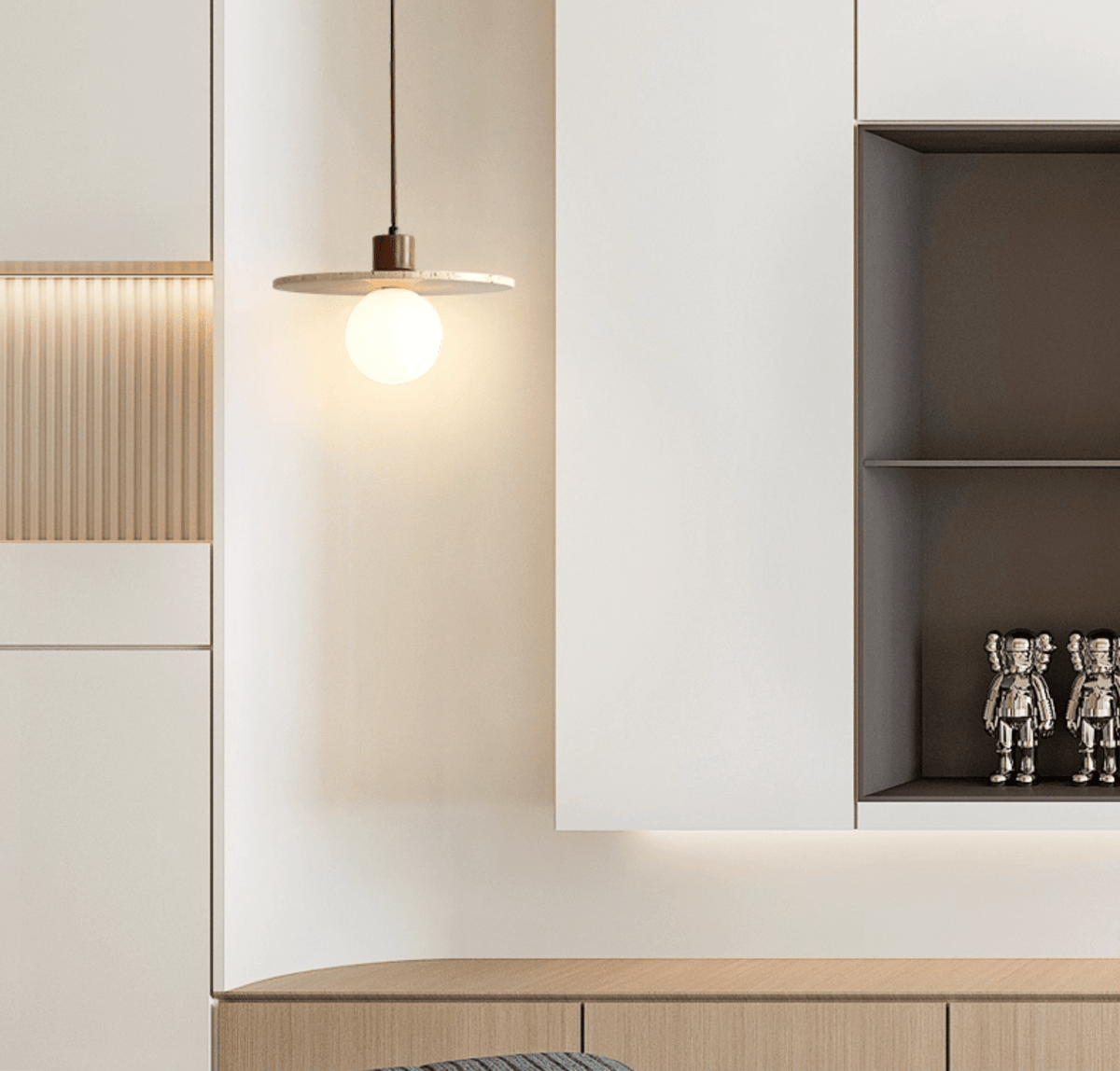 Tavuia hanglamp met geel travertin en walnoot