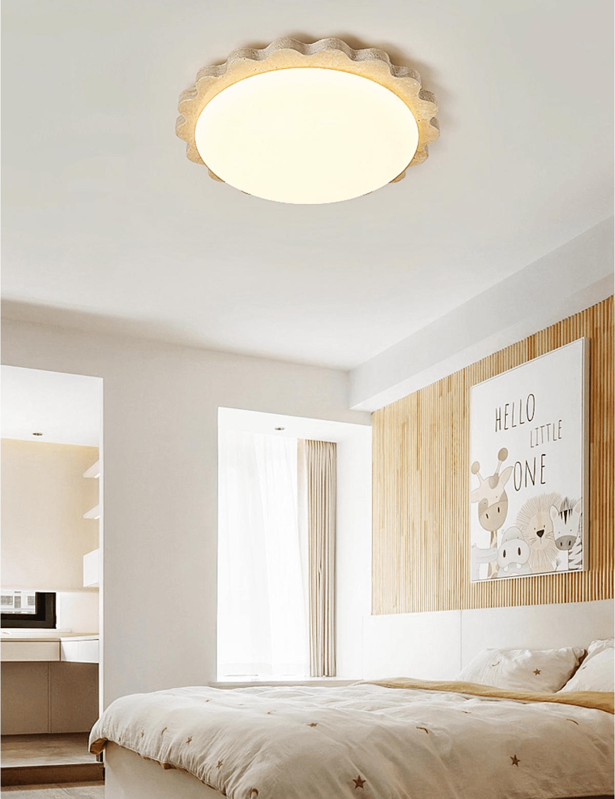 Crestwood plafondlamp in geel travertin met gebogen rand