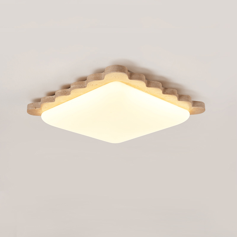 Crestwood plafondlamp in geel travertin met gebogen rand