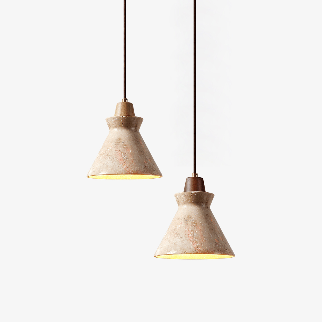 Ember hanglamp met geel travertin en walnoot