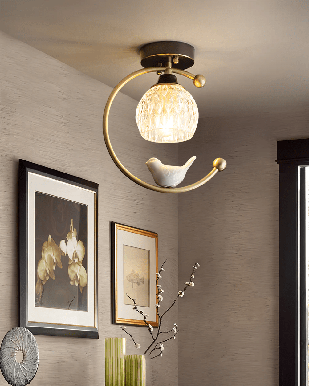 Otis Linearo Artistiek Keramiek Vogel Plafondlamp