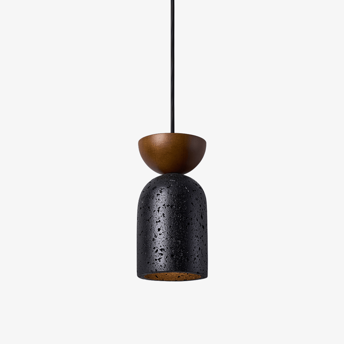 Iris hanglamp met zwarte travertin en donker walnoot