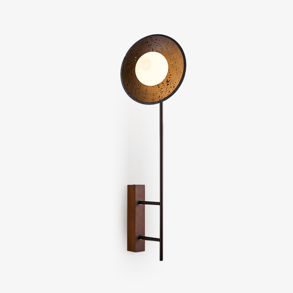 Fawn Sunflower Moderne wandlamp van zwart travertin en walnoot