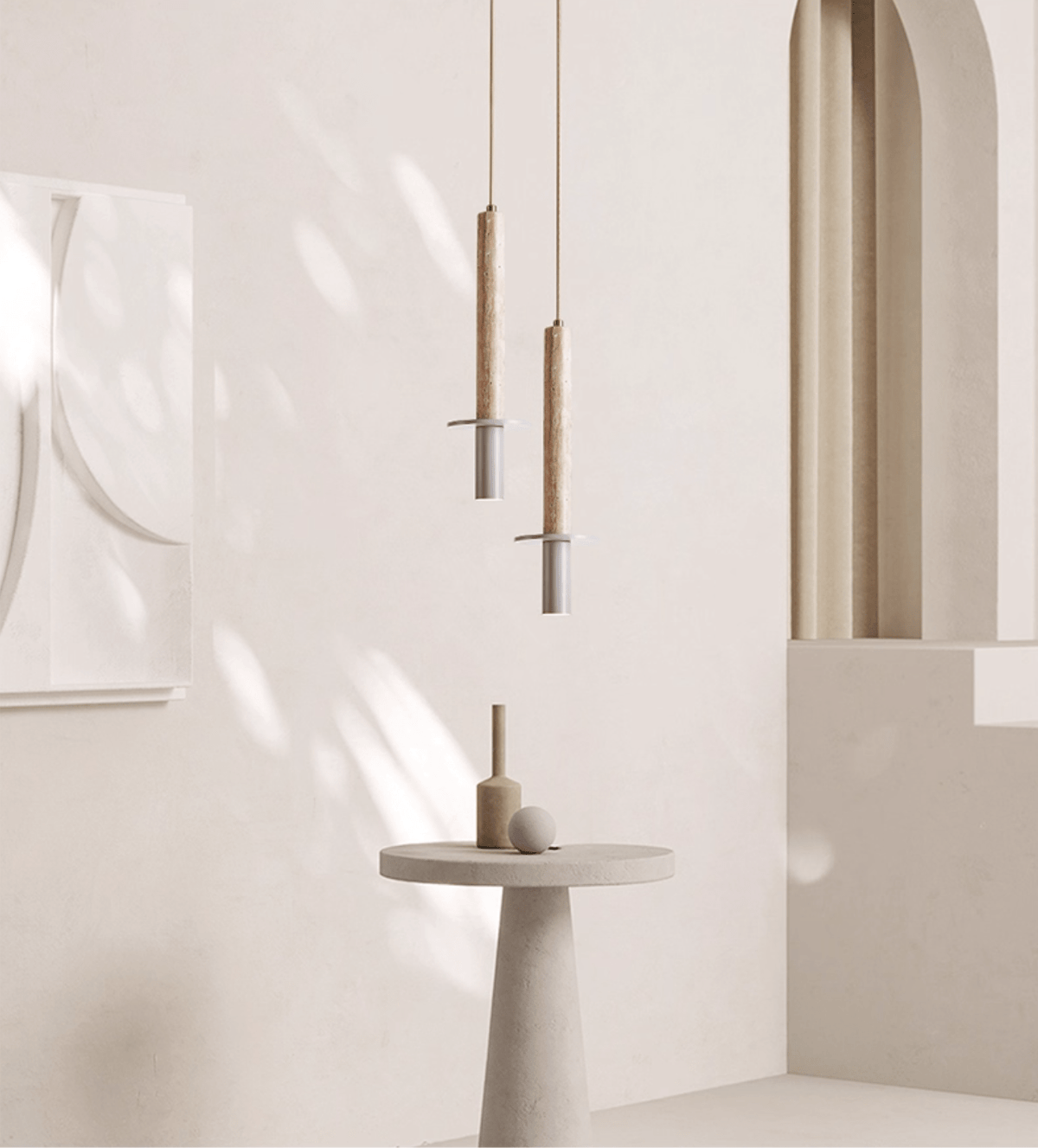 Wren Slank Geel Travertin Hanglamp