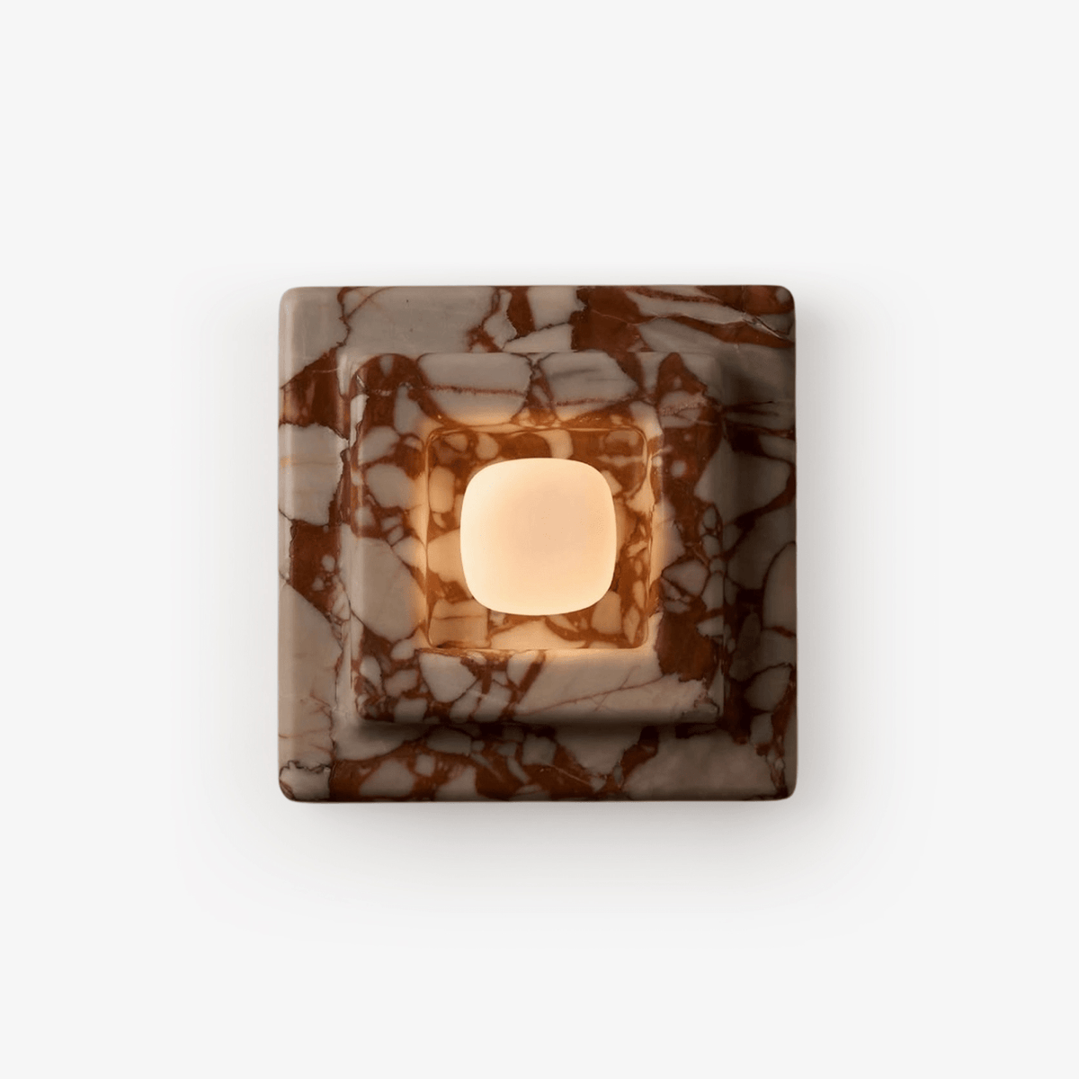 Ziv wandlamp met vierkante lagen van heatherhout en marmer