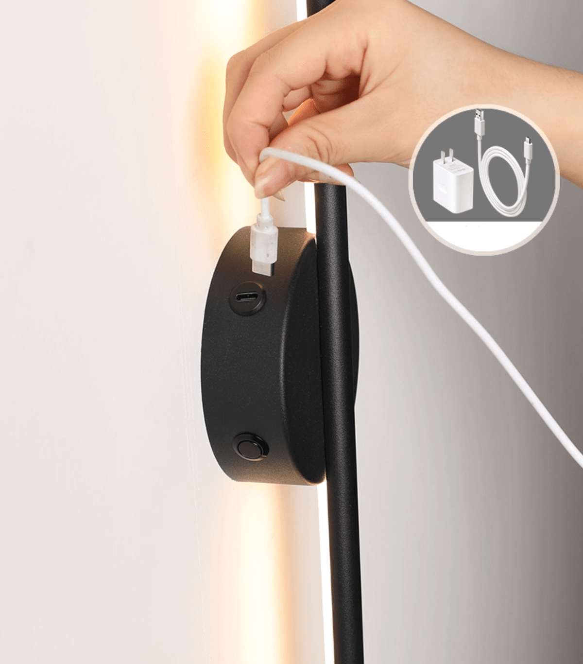 Fral Zwart wandlamp met Draadloze Oplaadbare Batterij