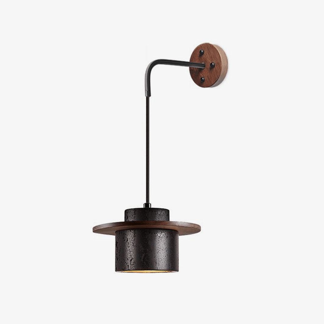 Halyn Moderne wandlamp in zwart travertin met walnoothout
