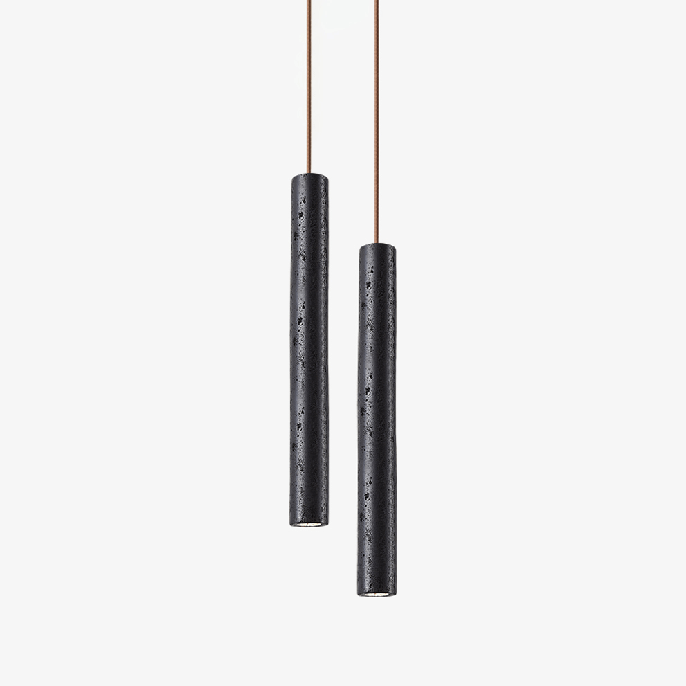Fosb Slim Zwart travertin hanglamp met Buisvormige Behuizing