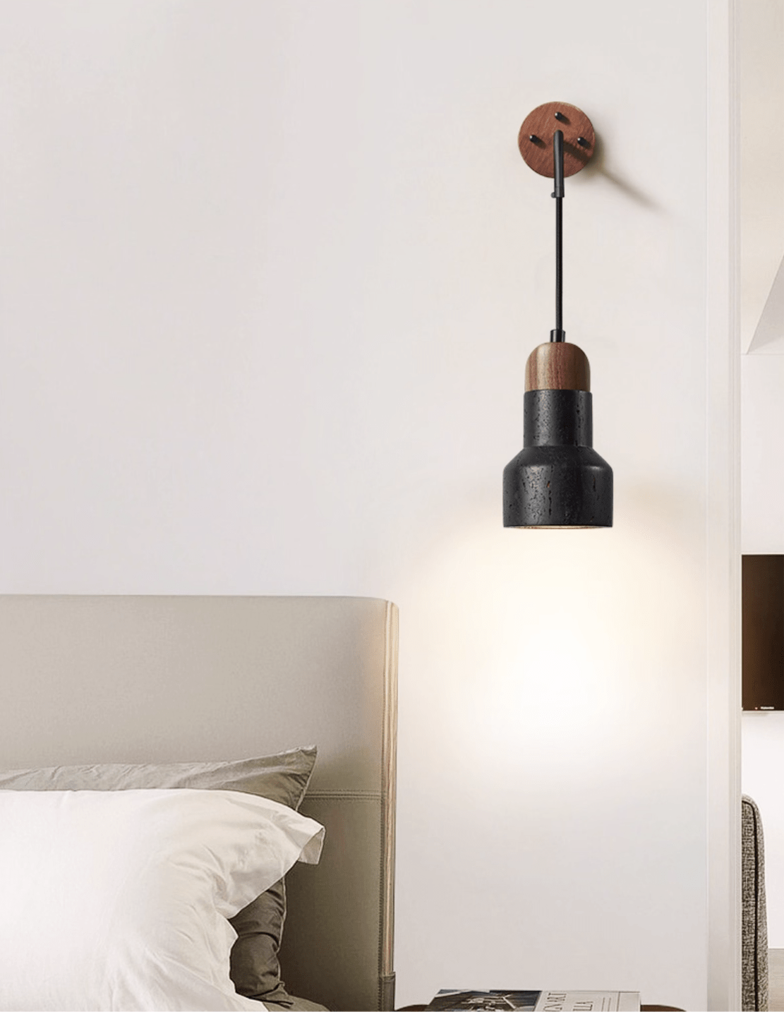 Alcarion Vintage Zwart travertin Riet wandlamp