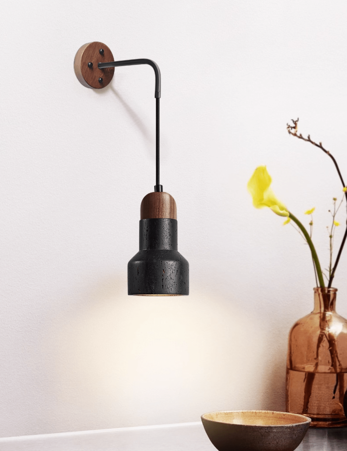 Alcarion Vintage Zwart travertin Riet wandlamp