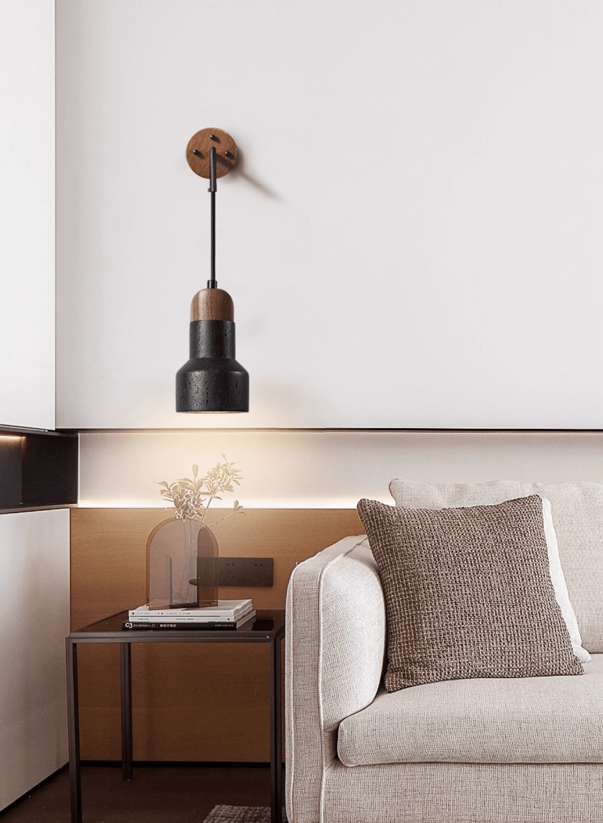 Alcarion Vintage Zwart travertin Riet wandlamp