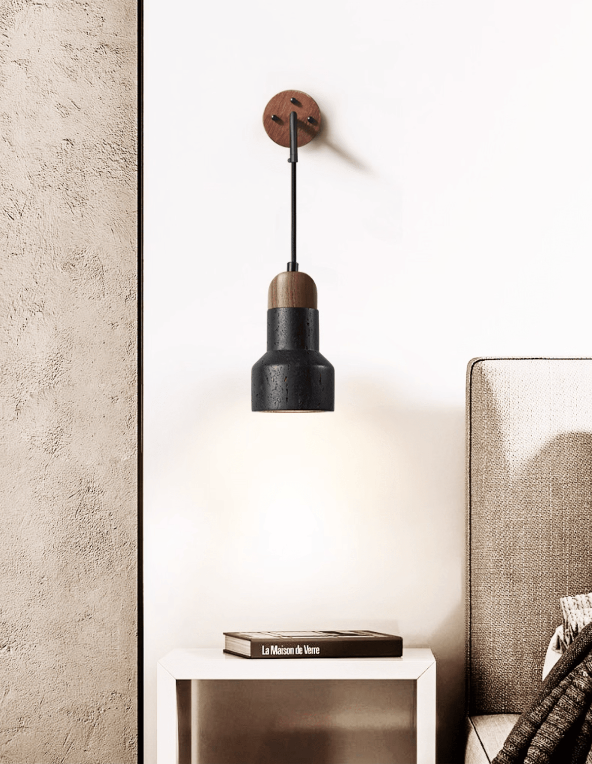 Alcarion Vintage Zwart travertin Riet wandlamp