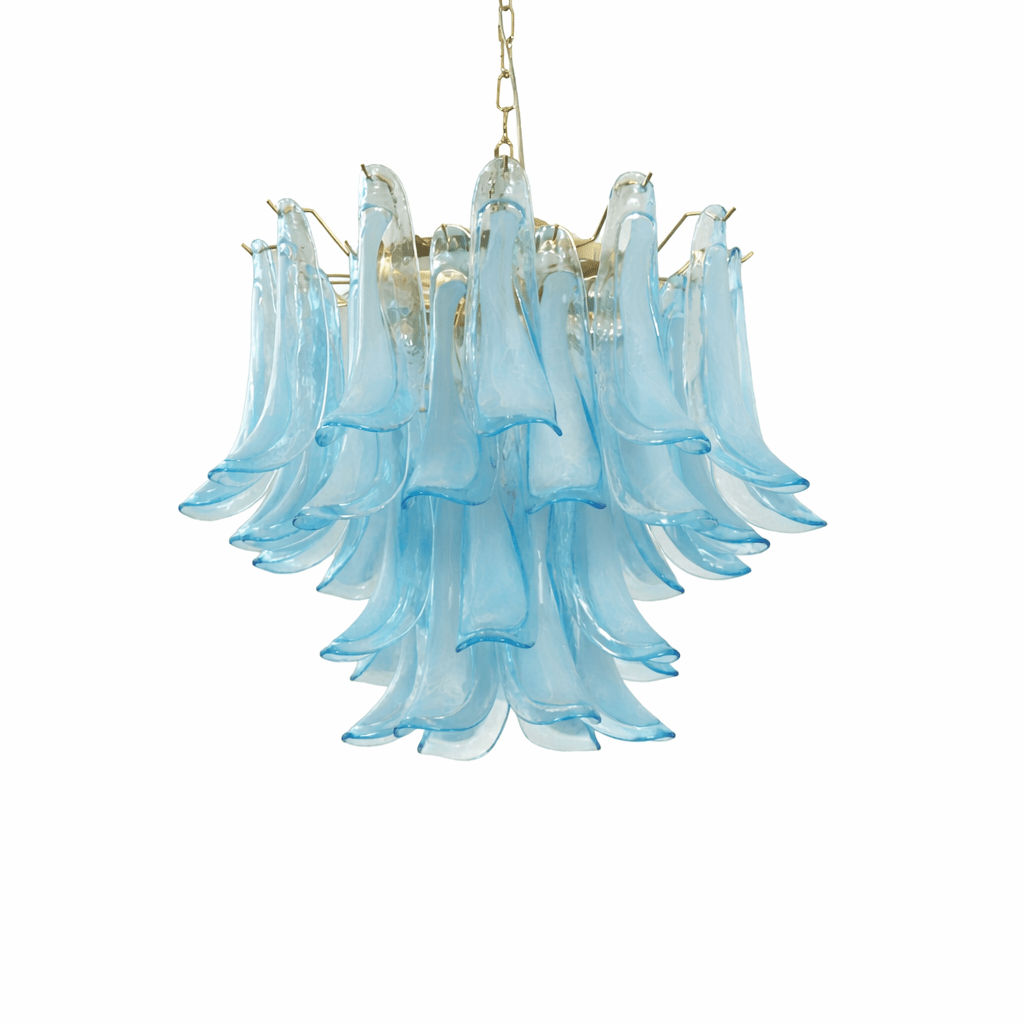 Elio kroonluchter Azure Drift glas met goudkleurige afwerking en blauwe kap