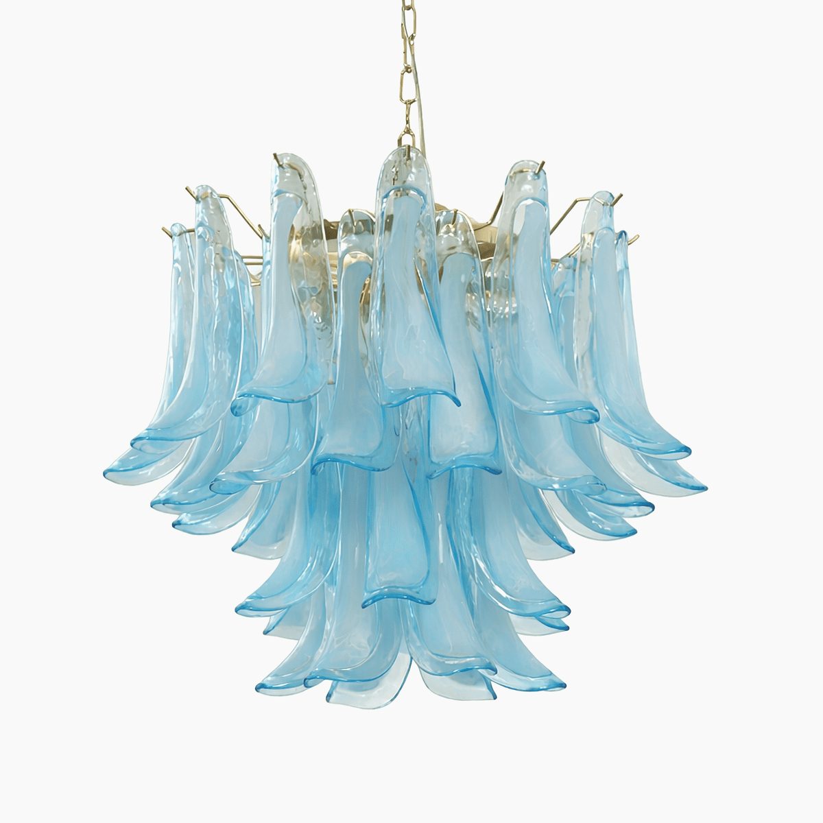 Elio kroonluchter Azure Drift glas met goudkleurige afwerking en blauwe kap