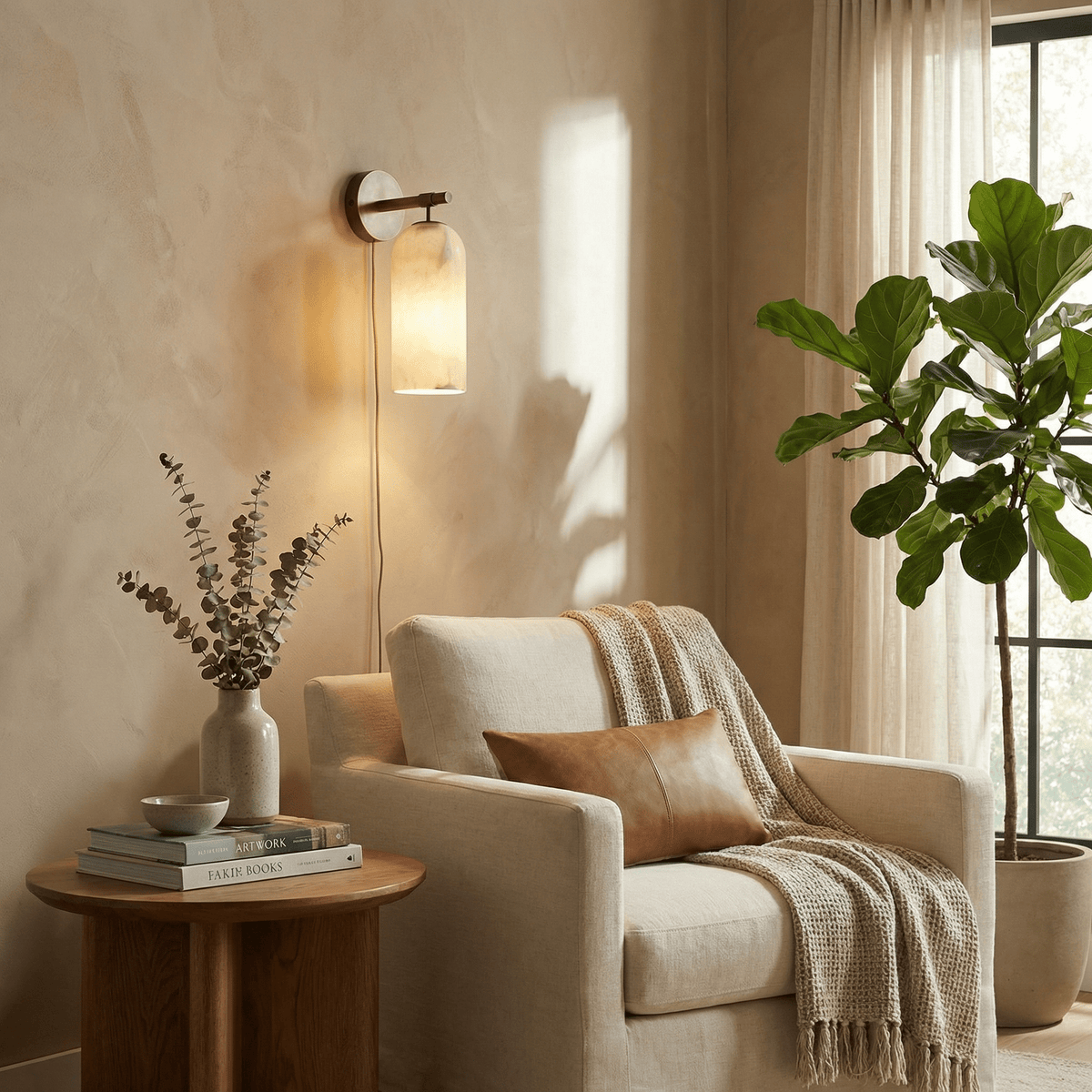 Pillar albast met stekker wandlamp