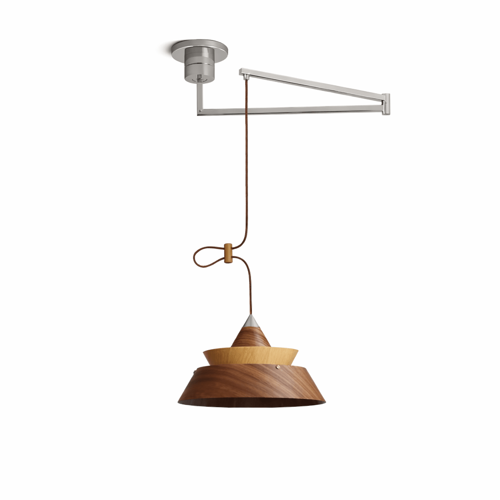 Sylaliella hanglamp met beweegbaar armatuur en conische houten kap
