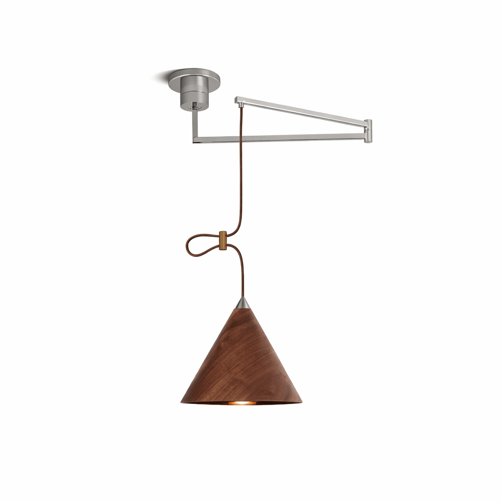 Sylaliella hanglamp met beweegbaar armatuur en conische houten kap