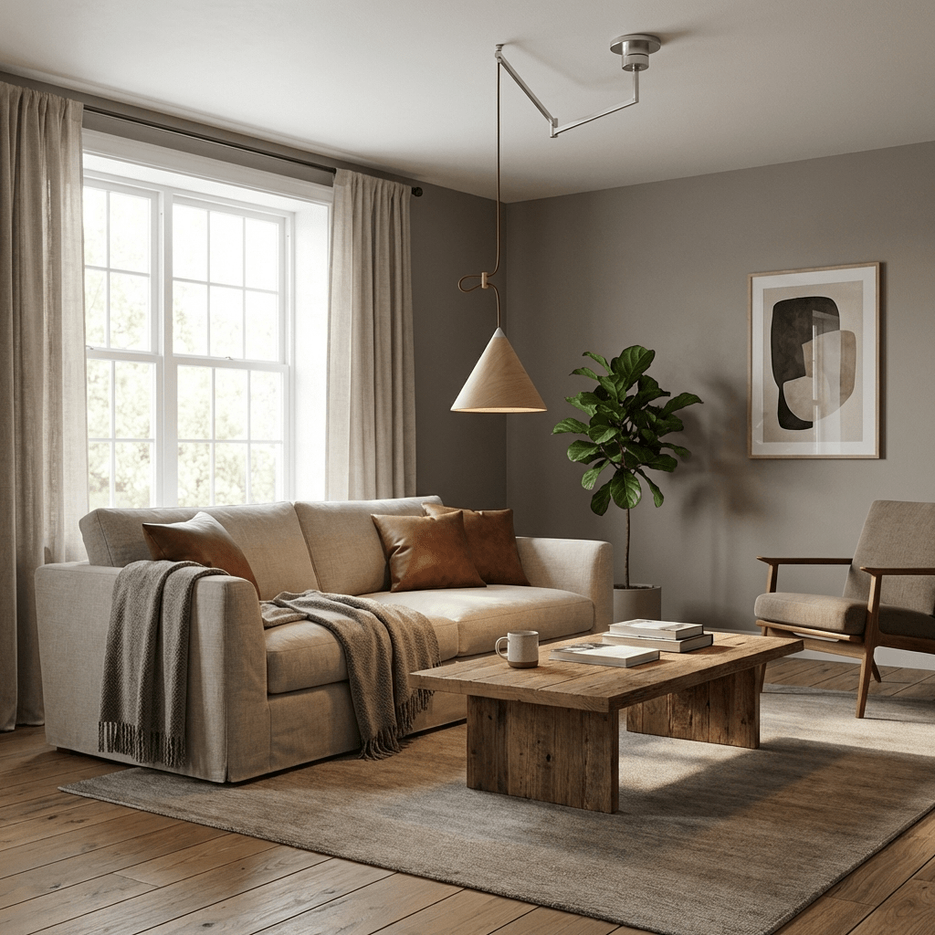 Sylaliella hanglamp met beweegbaar armatuur en conische houten kap
