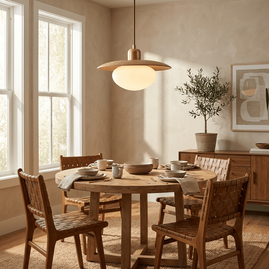 Solmere albast Houten hanglamp