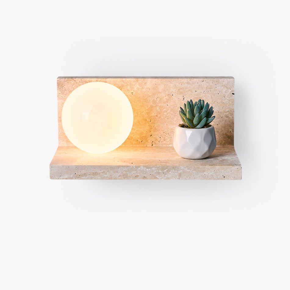 Vanthel wandlamp met plank van geel travertin