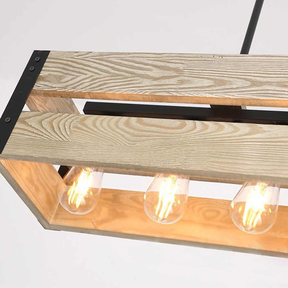 Valerio Retro Rechthoekige Hanglamp Van Metaal En Hout  5 Lampenkappen  2 Stijlen