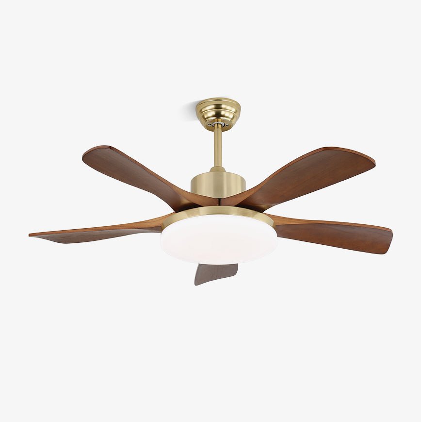 Elveora Moderne plafondventilator met verlichting van messing en walnoothout