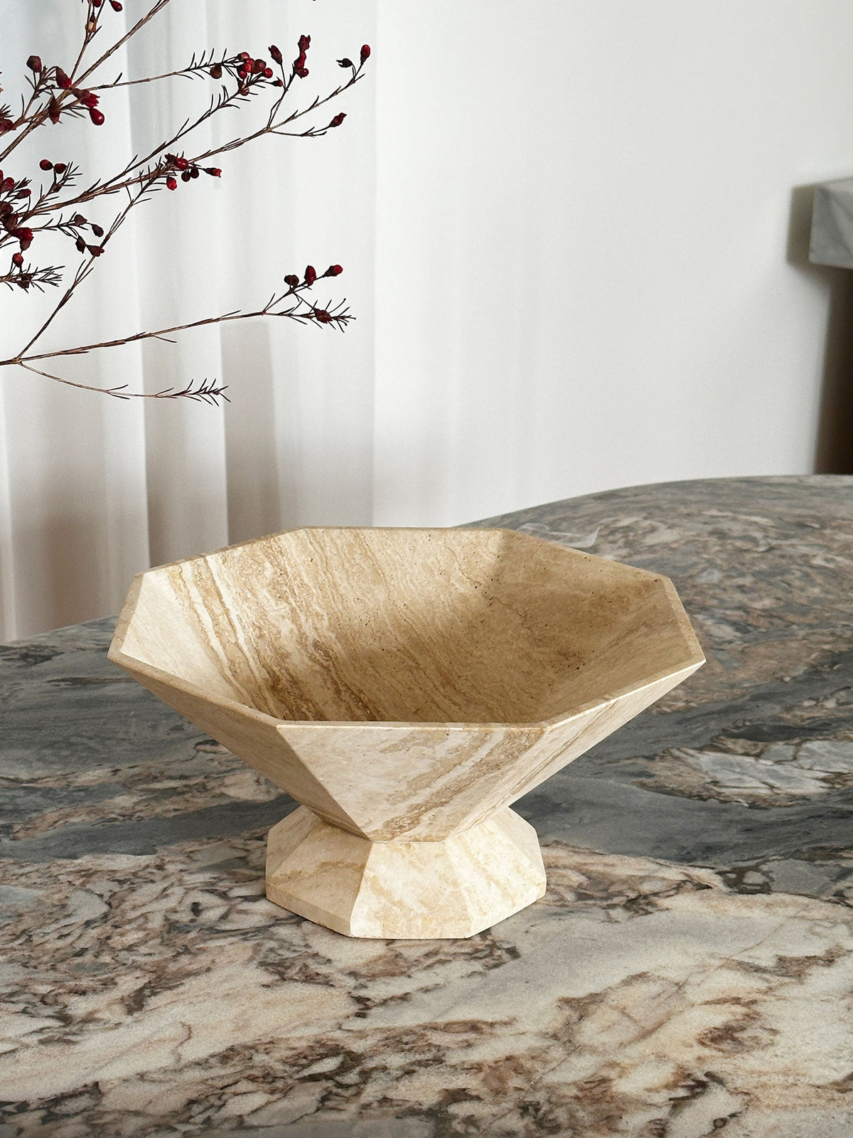 Selinel Facet Marmeren Pedestal Schaal