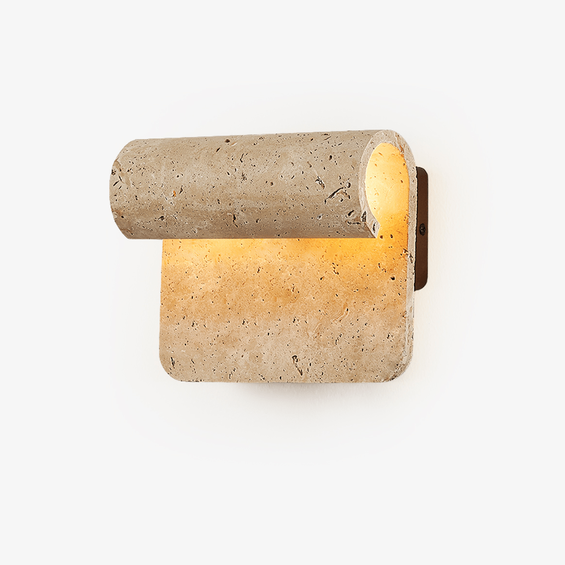 Vaelan wandlamp met gebogen travertinkap in walnootkleur